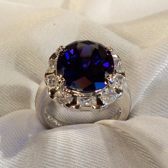 New Deep Blue Cubic Zirconias Silver DESIGNER Ring